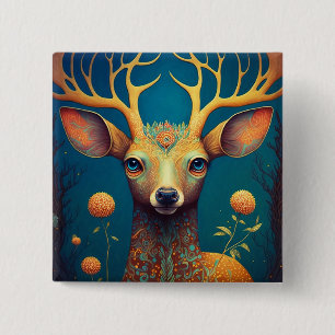 Whimsical Deer Fantasy Art 15 Cm Square Badge