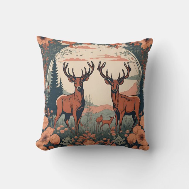 Whimsical Deer Grazing D9 Cushion (Front)