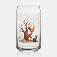 Whimsical Deer & Hedgehog Printed Can Glass