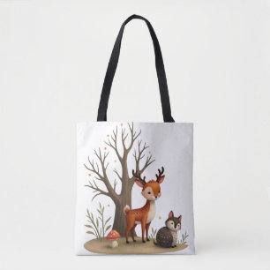 Whimsical Deer & Hedgehog Tote  Bag