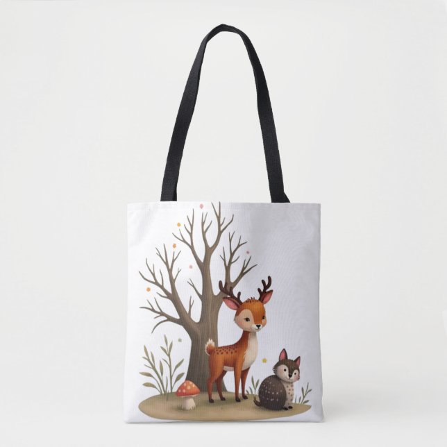 Whimsical Deer & Hedgehog Tote  Bag (Front)