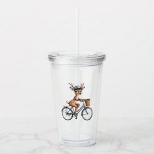 Whimsical Deer Riding a Bicycle – Hand-Drawn Acrylic Tumbler