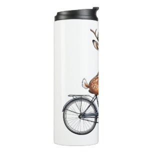 Whimsical Deer Riding a Bicycle – Hand-Drawn Thermal Tumbler