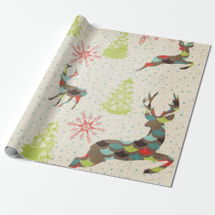 Whimsical Deer, Snowflakes, Trees Wrapping Paper