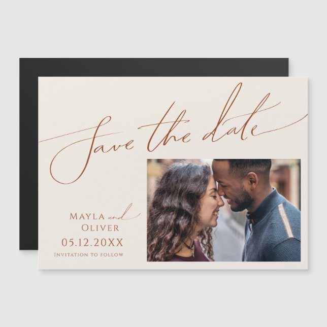Whimsical Desert | Beige Horizontal Save The Date Magnetic Invitation (Front/Back)