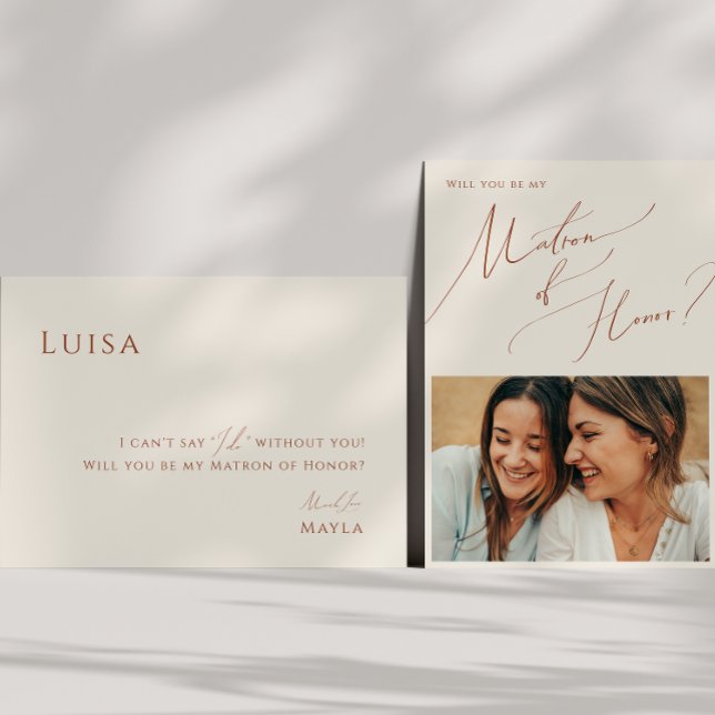 Whimsical Desert Beige Photo Matron of Honour Card (Creator Uploaded)