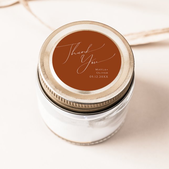 Whimsical Desert | Rust Thank You Wedding Favour Classic Round Sticker (Creator Uploaded)