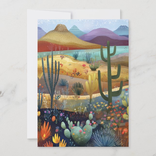 Whimsical Desert Scene Hello Flat Card (Front)