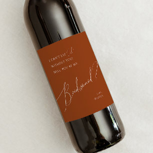 Whimsical Desert Terracotta Bridesmaid Proposal Wine Label