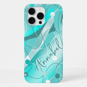 Whimsical Design in Shades of Teal with Your Name iPhone 16 Pro Max Case