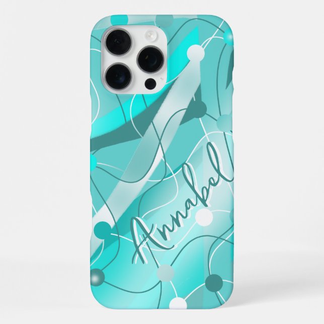 Whimsical Design in Shades of Teal with Your Name iPhone Case (Back)