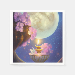 Whimsical Detailed Fantasy Moon Flower Napkin