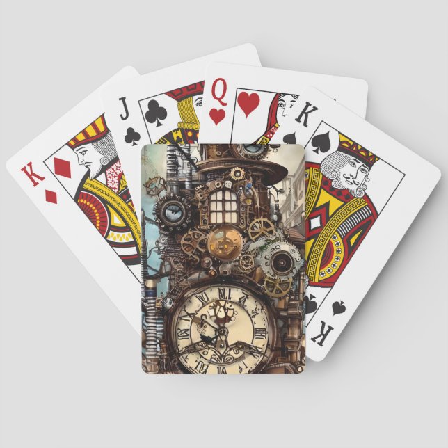 Whimsical Detailed Steampunk Fantasy Paris  Playing Cards (Back)