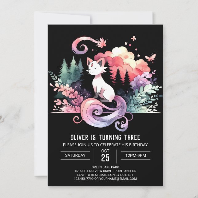 Whimsical Digital Cat Birthday Invitation (Front)