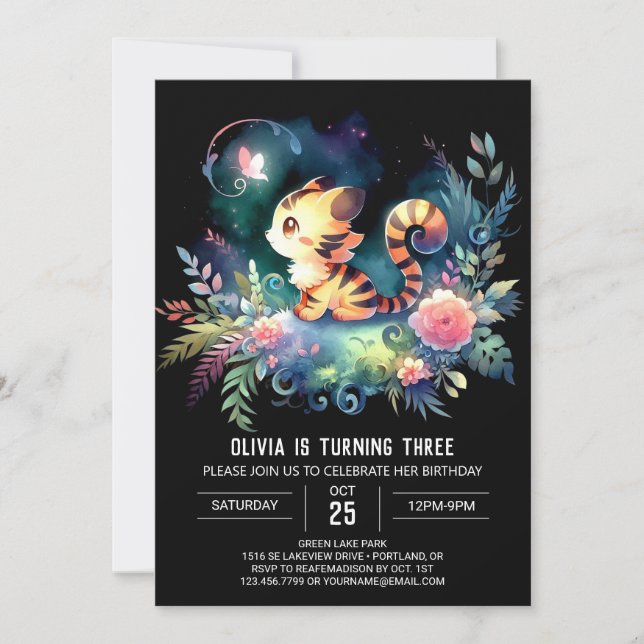 Whimsical Digital Tiger Birthday  Invitation (Front)