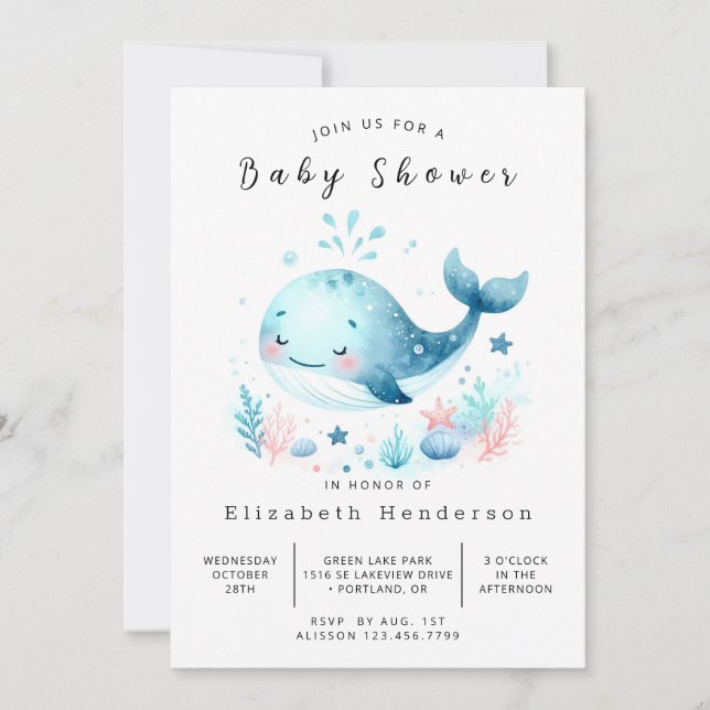 Whimsical Digital Whale Baby Shower Invitation (Front)
