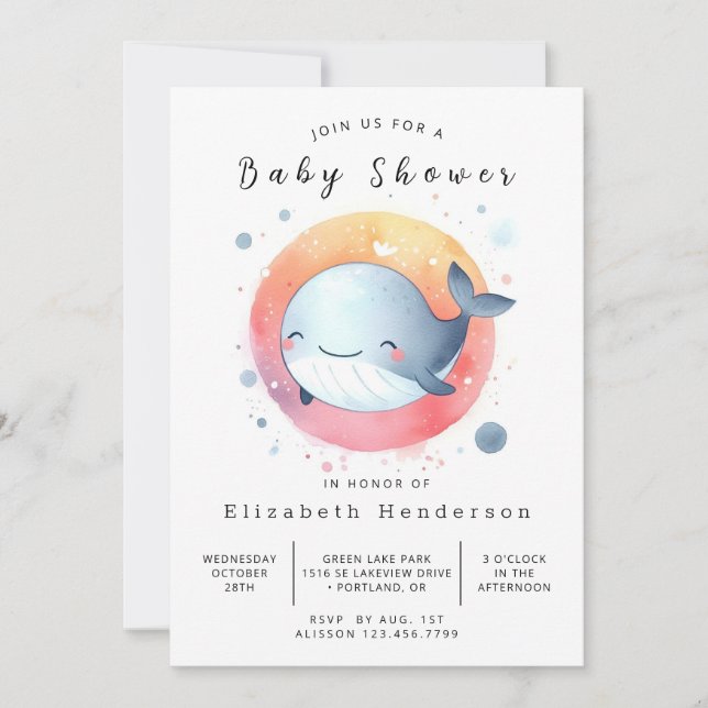Whimsical Digital Whale Baby Shower Invitation (Front)
