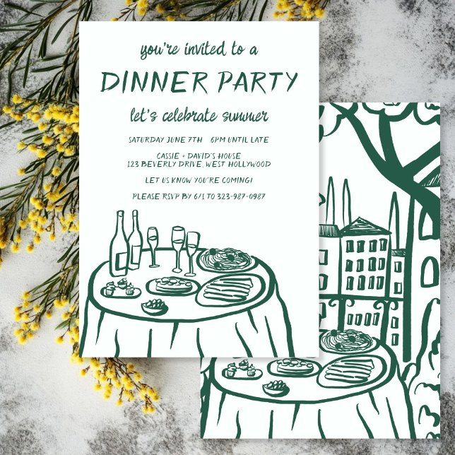 Whimsical Dinner Party Balcony Custom Hand-drawn Invitation (Whimsical Dinner Party Balcony Housewarming Custom Hand-drawn Invitation
)