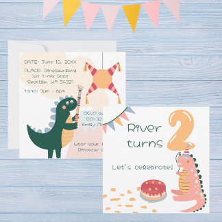 Whimsical Dinosaur birthday piñata age 2 neutral Invitation