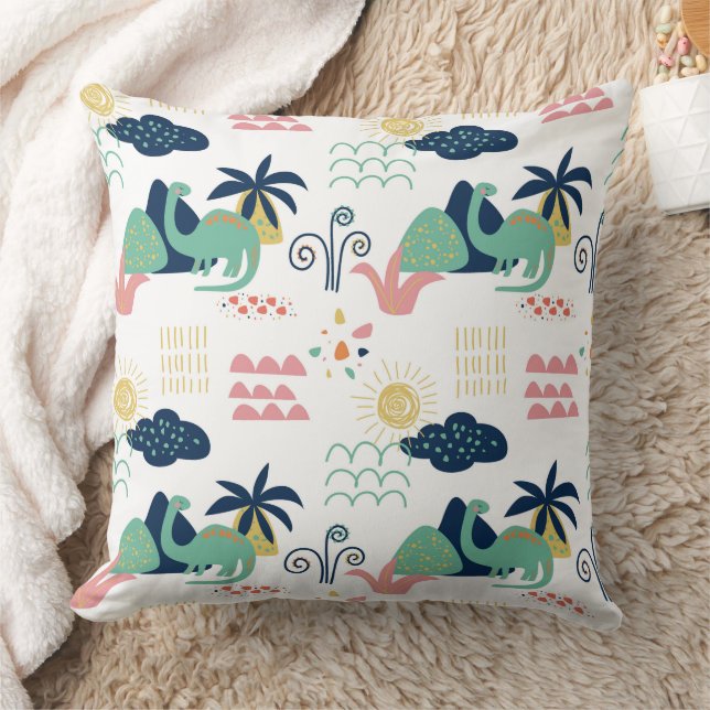 Whimsical Dinosaur Landscape Pattern Cushion (Blanket)