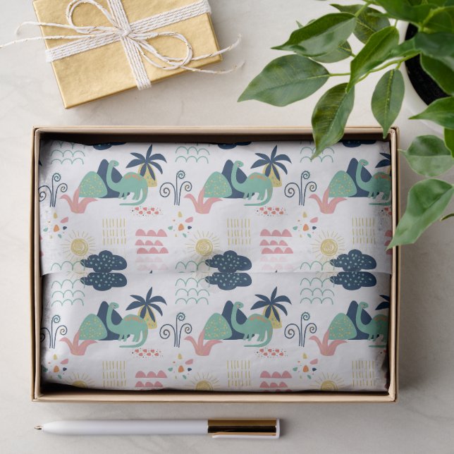Whimsical Dinosaur Landscape Pattern Tissue Paper (Gift)