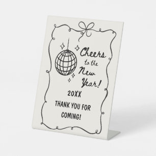 Whimsical Disco Ball New Year's Eve Party Pedestal Sign