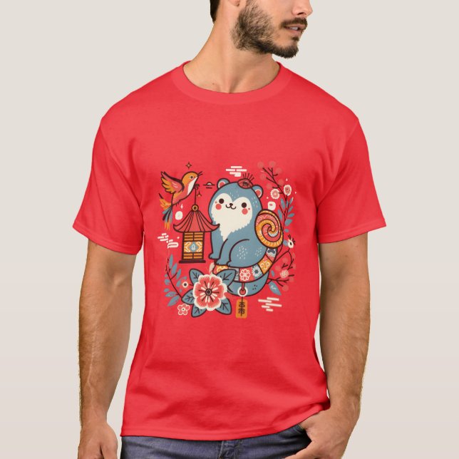 Whimsical Dog and Bird friend T-Shirt (Front)
