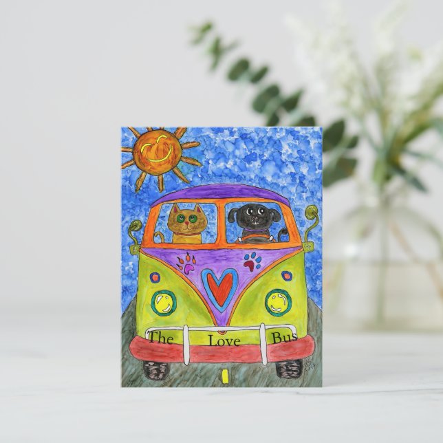 Whimsical Dog and Cat Greeting Card (Standing Front)