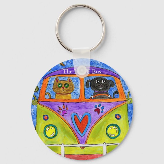 Whimsical Dog and Cat  Key Ring (Front)