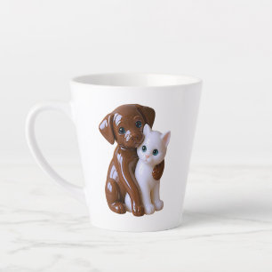 Whimsical Dog Cat Illustration Latte Mug