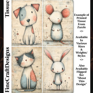 Whimsical Dog, Cat, Mouse & Bunny DS1L Decoupage Tissue Paper