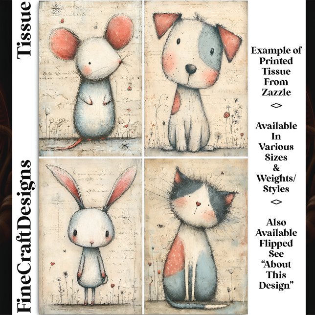 Whimsical Dog, Cat, Mouse & Bunny DS1R Decoupage Tissue Paper (Creator Uploaded)