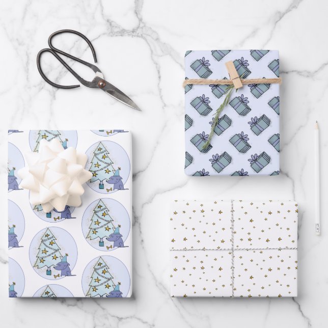 Whimsical Dog Christmas Wrapping Paper Sheet (Front)