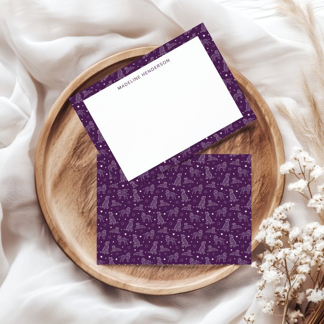 Whimsical Dog Constellations Plum Purple Monogram Card (Creator Uploaded)