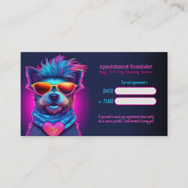 Whimsical Dog Grooming Appointment Reminder Card (Front)