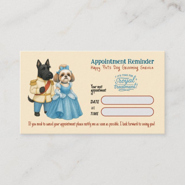 Whimsical  Dog Grooming Appointment Reminder Card (Front)