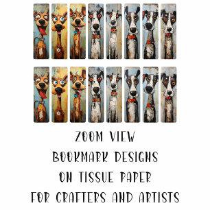 Whimsical Dog Images DIY Decoupage Bookmark Craft Tissue Paper