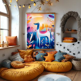 Whimsical Dog in Nature Illustration Hanging Tapestry