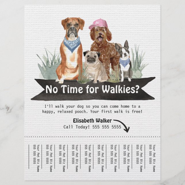Whimsical Dog Walker Flyer with Watercolor Dogs (Front)