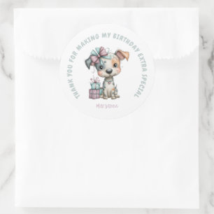 Whimsical Dog Watercolor Birthday Classic Round Sticker
