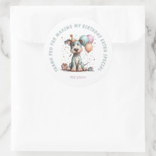 Whimsical Dog Watercolor Birthday Classic Round Sticker
