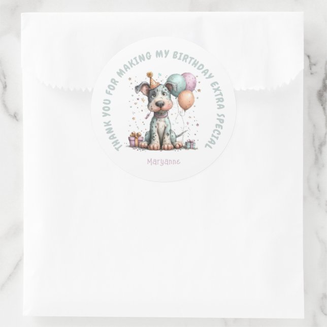 Whimsical Dog Watercolor Birthday Classic Round Sticker (Bag)