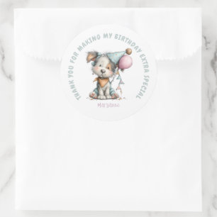 Whimsical Dog Watercolor Birthday Classic Round Sticker
