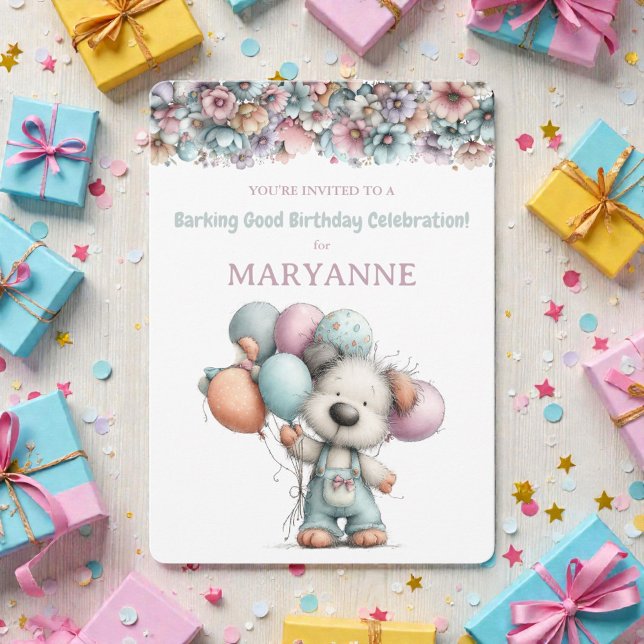 Whimsical Dog Watercolor Birthday Invitation (Creator Uploaded)