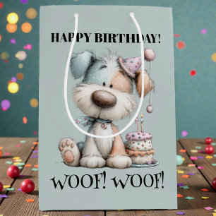 Whimsical Dog Watercolor Birthday Medium Gift Bag