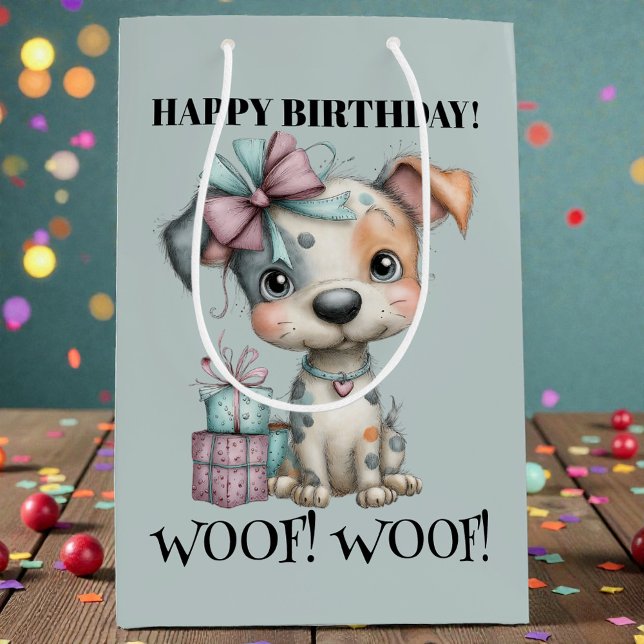 Whimsical Dog Watercolor Birthday Medium Gift Bag (Creator Uploaded)