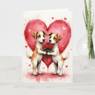 Whimsical Dogs Valentine Hearts and Red Roses Card