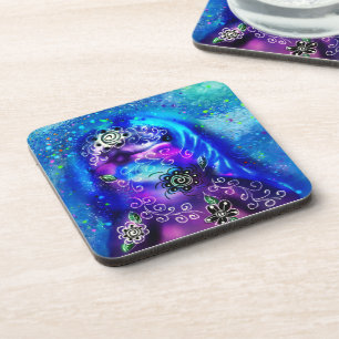Whimsical Dolphin Blue Teal Coastal Nautical Coaster