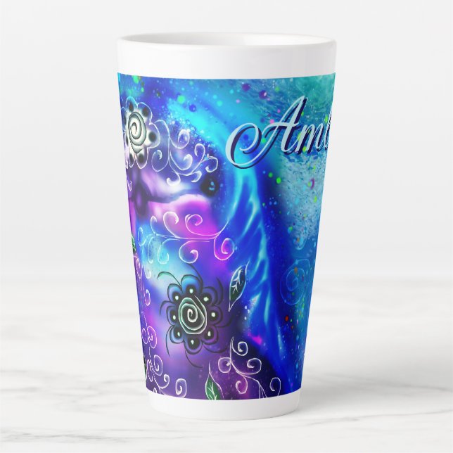 Whimsical Dolphin Blue Teal Coastal Nautical  Latte Mug (Front)