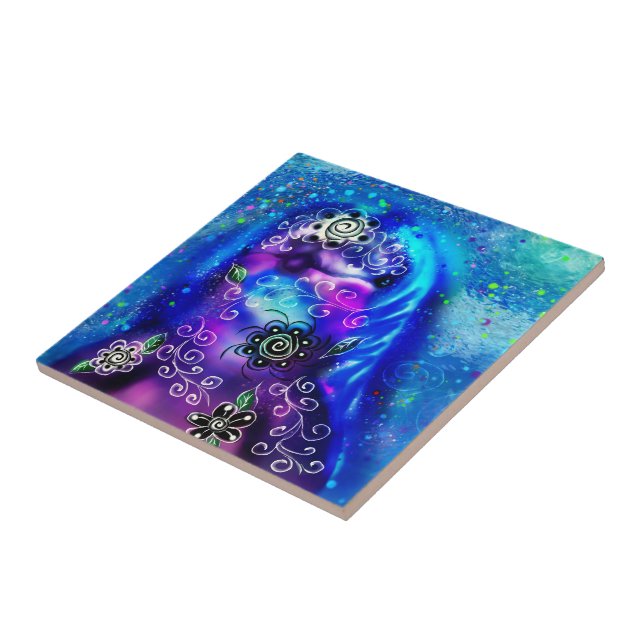 Whimsical Dolphin Blue Teal Coastal Nautical  Tile (Side)